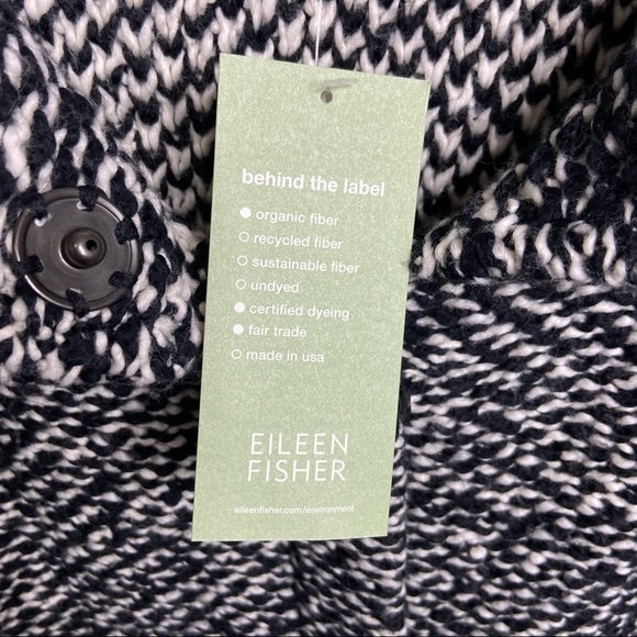 NWT Eileen Fisher Sz Medium Stand Collar Long Jacket Cotton Chunky Sweater $358 - Picture 4 of 6